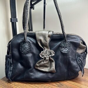 Carlos Falchi Black and Silver Hobo Bag